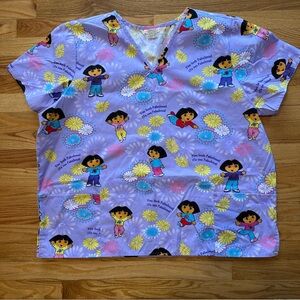Playful Purple Cartoon Scrub Top Nickelodeon Dora Sz 2xl